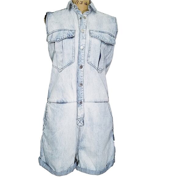 Izzue Acid Washed 100% Cotton Denim Romper Y2K Size XS - Picture 2 of 9